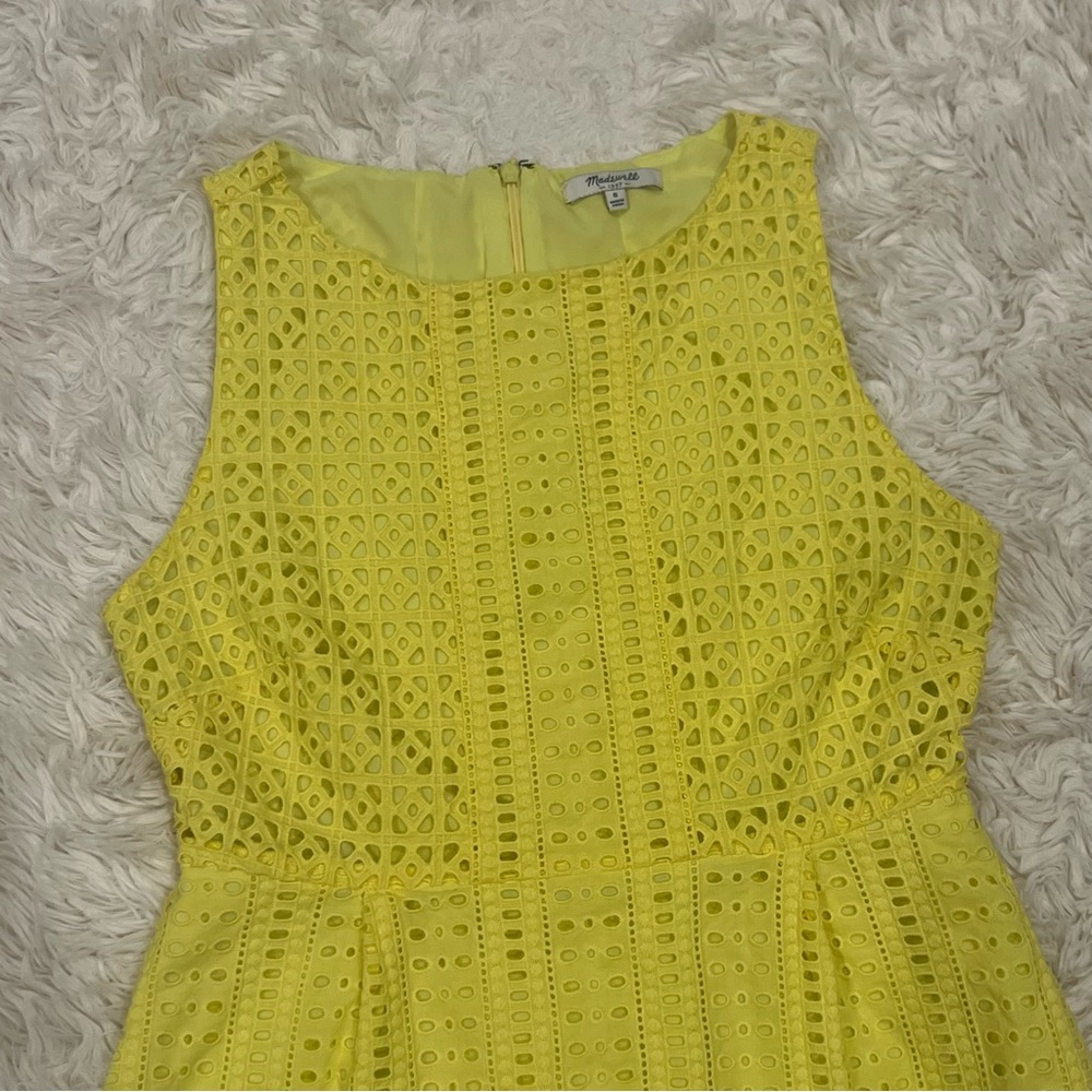 Madewell J. Crew Women’s Eyelet Lined Trail Lace Cotton Shift Dress Sz 6 Yellow - Picture 3 of 8